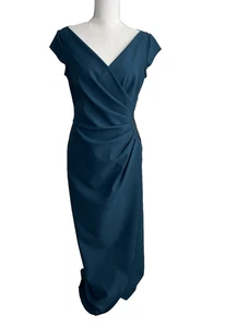 Alex Evenings Teal Green Long Contour Sheath Dress 8 Special Occasion Cap Sleeve - Picture 1 of 9