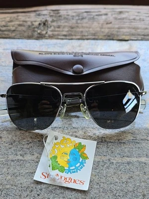 NOS 1970s American Optical AO 5 1/2 Aviator Sunglasses Shiny Chrome Pilot UV VTG - Image 1 of 4