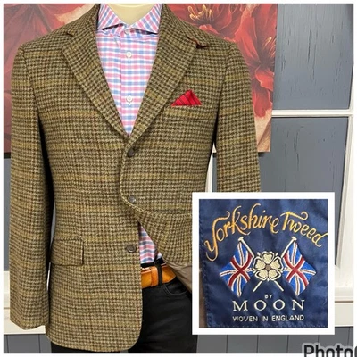 Vintage J Crew Tweed Blazer Men 38S Short Wool Olive Green/Brown 3 Button Jacket - Image 1 of 4