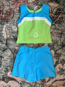 Vintage Retro Disco MOD Natalie B Blue Green Women’s Top With Short Medium 11/12 - Picture 1 of 9