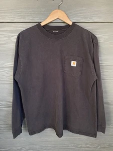 Vintage 90s Carhartt T-Shirt Herren Large Schwarz Langarm Tasche 100% Baumwolle Dick - Bild 1 von 8