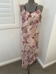Vintage 90s Y2K Lorelai Gilmore Fairy Pink Paisley Assymetrical Strappy Dress M - Picture 1 of 15