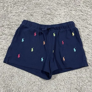Polo Ralph Lauren Shorts Girls Navy Pony Logo Embroidered Drawstring Large 12-14 - Picture 1 of 8