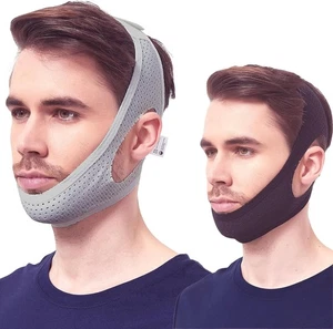 Chin Strap for Cpap Users, 2 Pack Black & Grey Comfortable Mesh - Picture 1 of 6
