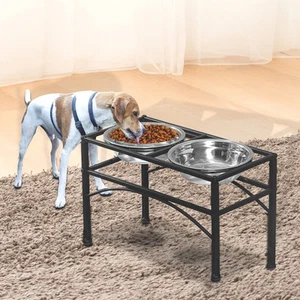 Pawz Dual Elevated Raised Pet Dog Feeder Bowl Stainless-Steel Food Water Stand M - Picture 1 of 11
