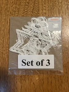 "Trío adornos de encaje de estrella religiosa Plauener Spitze Alemania 4"" rígido" - Imagen 1 de 3