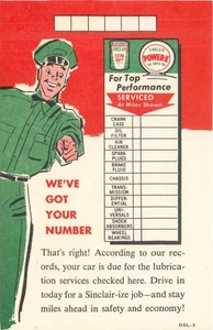 Tarjeta postal publicitaria recordatoria de cambio de aceite de Sinclair - Imagen 1 de 2
