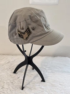 D&Y David and Young Y2K Hat Cap Newsboy Army Green Elastafit Women Cadet - Picture 1 of 14