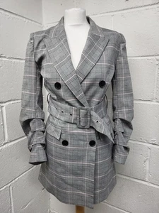 Na-Kd Grey Houndtooth Checked Longline Belted Blazer Size 34. BNWT. PAC207371 - Picture 1 of 8