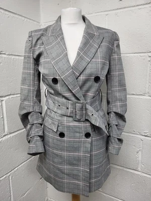 Na-Kd Grey Houndtooth Checked Longline Belted Blazer Size 34. BNWT. PAC207371 - Image 1 of 4