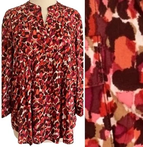 COCOMO Medium Red Brown Orange 3/4 sleeve women's Pintuck Blouse top shirt - Picture 1 of 14