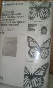 Ikea SOMMARMALVA Queen Bettbezug mit 2 Kissenbezügen weiß grau Schmetterling - NEU - Bild 1 von 2