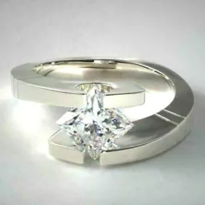 14K Weißgold plattiert 1,80Ct Princess Cut Moissanit Spannungsset Verlobungsring - Bild 1 von 10