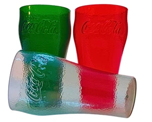 Tazas de plástico Coca Cola Dixie coleccionables vintage - azul claro y rojo y verde - Imagen 1 de 5