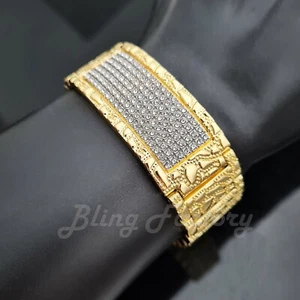 Hip Hop Simulated Diamond Gold Plated Bling Golden Nugget 8.5" Fashion Bracelet - Picture 1 of 4