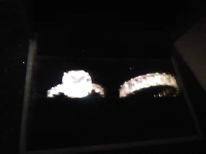 14K GOLD & SS LAB CREATED DIAMOND CUSHION CUT WEDDING RING SET SZ 8 + BONUS - Picture 1 of 1