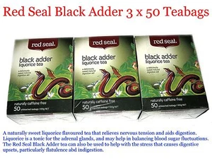 3 x 50 RED SEAL Black Adder Liquorice Unbleached Tea Bags Caffeine Free - Picture 1 of 3