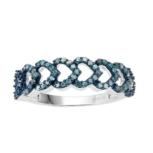 Valentine Day 1/4CT Blue Diamond 14K White Gold Plated 925 Heart Shape Band Ring - Picture 1 of 6