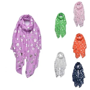 Frau Mädchen klassisch Boutique süß Silberfolie Hund Fußabdrücke Druck Schal - Bild 1 von 14