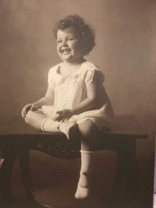 Antique Baby Photo Portrait Sepia - Laughing Giggling Child 1920s 1930s Original - Picture 1 of 4