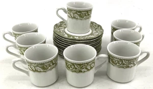VTG J&G Meakin England Renaissance Green Sterling 8 Tea Coffee Cups Saucers EUC - Picture 1 of 8