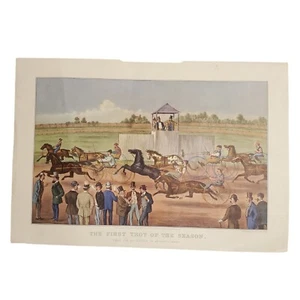 Currier & Ives Litho Reprint 1870 "Der erste Trab der Saison" Pferderennen Männer - Bild 1 von 11