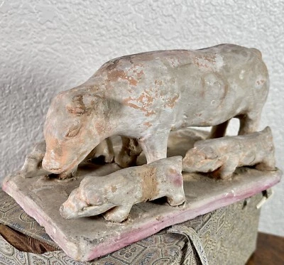 Antigua figura de cerámica china de cerdo de terracota cerdo cerdo dinastía Han o Tang Foto 1 de 4