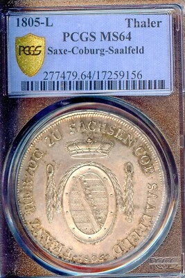 German State Saxe-Coburg-Saalfeld 1805 Taler Coin PCGS MS 65 F.STG/STG Thaler  - Image 1 of 3