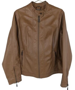 Jou Jou Woman's Size 1X Copper Brown Lined Full Zip Pockets Faux Leather Jacket - Picture 1 of 19