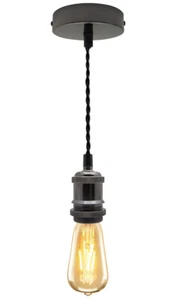 Ceiling Rose Pendant E27 Fitting BLACK NICKEL Flex Hanging Lamp Holder Kit M0219 - Picture 1 of 12