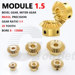 Mod 1.5 Bevel Gear Brass 1:1 Pairing 20 Tooth Miter Gear Bore 8mm-15mm Precision - Picture 1 of 7