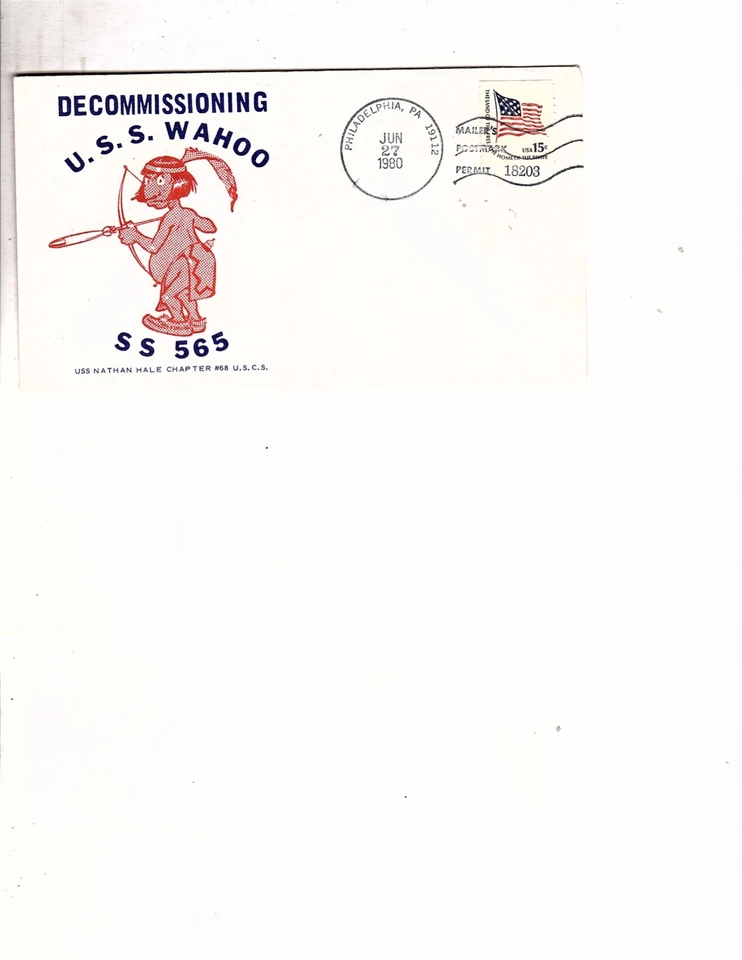 US Naval Ship Cover USS Wahoo SS565 1980 PA Submarine Decommissioning (bb10 - Image 1 of 1