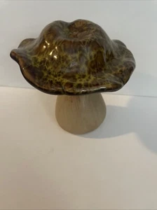 Whimsical Mushroom Orange Brown Glaze Top Ceramic Garden Pottery 5” Cottagecore - Picture 1 of 8