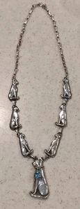 COLLAR VINTAGE CAROL FELLEY PLATA ESTERLINA TOPACIO AZUL COLLAR DECLARACIÓN GATO - Imagen 1 de 9