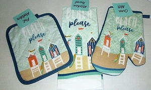COASTAL ~ Towel, Oven Mitt & Potholder Set ~ BEACH PLEASE - Picture 1 of 1
