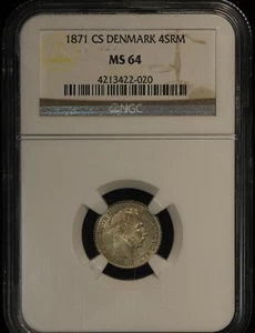 1871 CS Denmark 4SRM - NGC MS-64 - Silver TQ1871/JLN - Picture 1 of 3