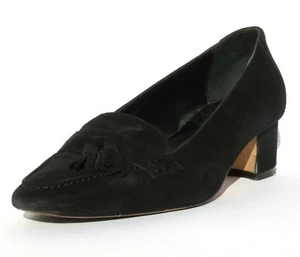 MANOLO BLAHNIK Abdon Black Suede Tassel Vamp Low Mid Block Heel Loafers Pumps 37 - Picture 1 of 12