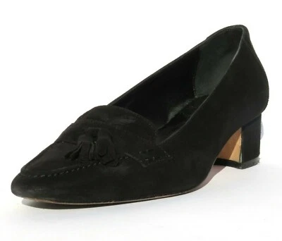 MANOLO BLAHNIK Abdon Black Suede Tassel Vamp Low Mid Block Heel Loafers Pumps 37 - Image 1 of 4