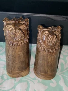 Vintage Wooden Hand Carved Lion Salt And Pepper Shakers Approximately 3” Tall - Picture 1 of 12