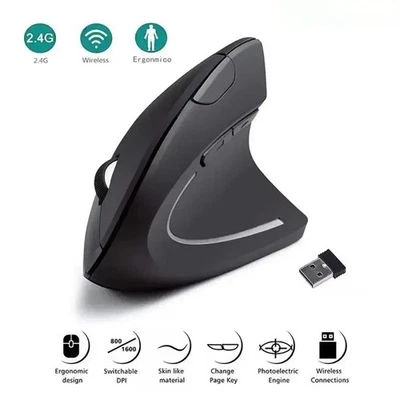 Ergonomic Wireless Mouse 2.4GHz 6-Button Optical Adjustable DPI for Laptop PC - Image 1 of 4