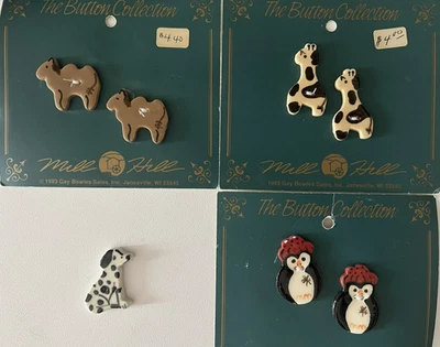 Mill Hill Ceramic Button Lot of 7 Animals Giraffe Camel Penguin Dalmation Dog - Image 1 of 4
