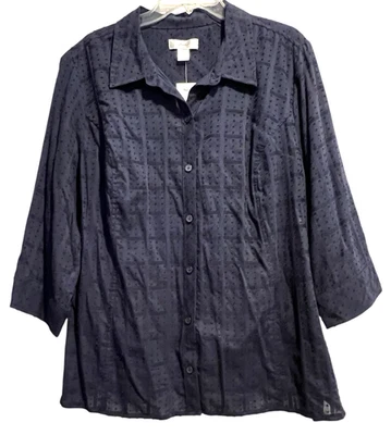 Christopher & Banks Top Talla 2X Azul Marino Abotonado Punto Suizo Corbatas Traseras Nuevo con Etiquetas Foto 1 de 4