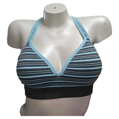 Sujetador cruzado inalámbrico a rayas azul y gris Jockey para mujer talla L comodidad diaria Foto 1 de 4