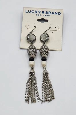 Pendientes colgantes de borla boho de plata con piedras semipreciosas Lucky Brand joyería Foto 1 de 4