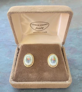VTG Porcelain Lenox China Autumn Floral 14k Gold Filled Pierced Earrings w/ Box - Picture 1 of 3