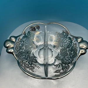 8” Vintage Silver Overlay Divide Two Section Relish or Candy Dish Floral V102 - Picture 1 of 7