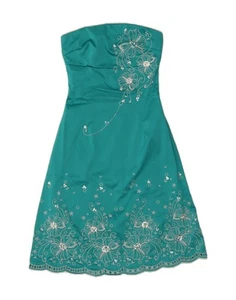 JANE NORMAN Womens Strapless Dress UK 8 Small Turquoise Floral Polyester BV02 - Picture 1 of 4