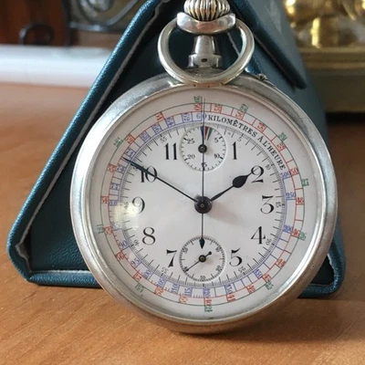 Antique open face pocket watch chronograph Silver 0,800  enamel dial as is - Image 1 of 4
