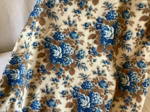 Antiker französischer Blockdruck 19. Jh. Baumwolle Vorhang Panel/Stoff Rosen blau - Bild 1 von 15