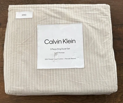 Calvin Klein Ikat 细条纹棉质 3 件套被套套装特大号床单套装新品 — 第 1/4 张图片